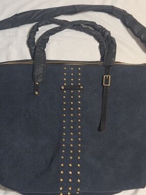 Kempton & Co. Washed Navy Canvas Crossbody Bag Tote - Studded Brass Luxe.